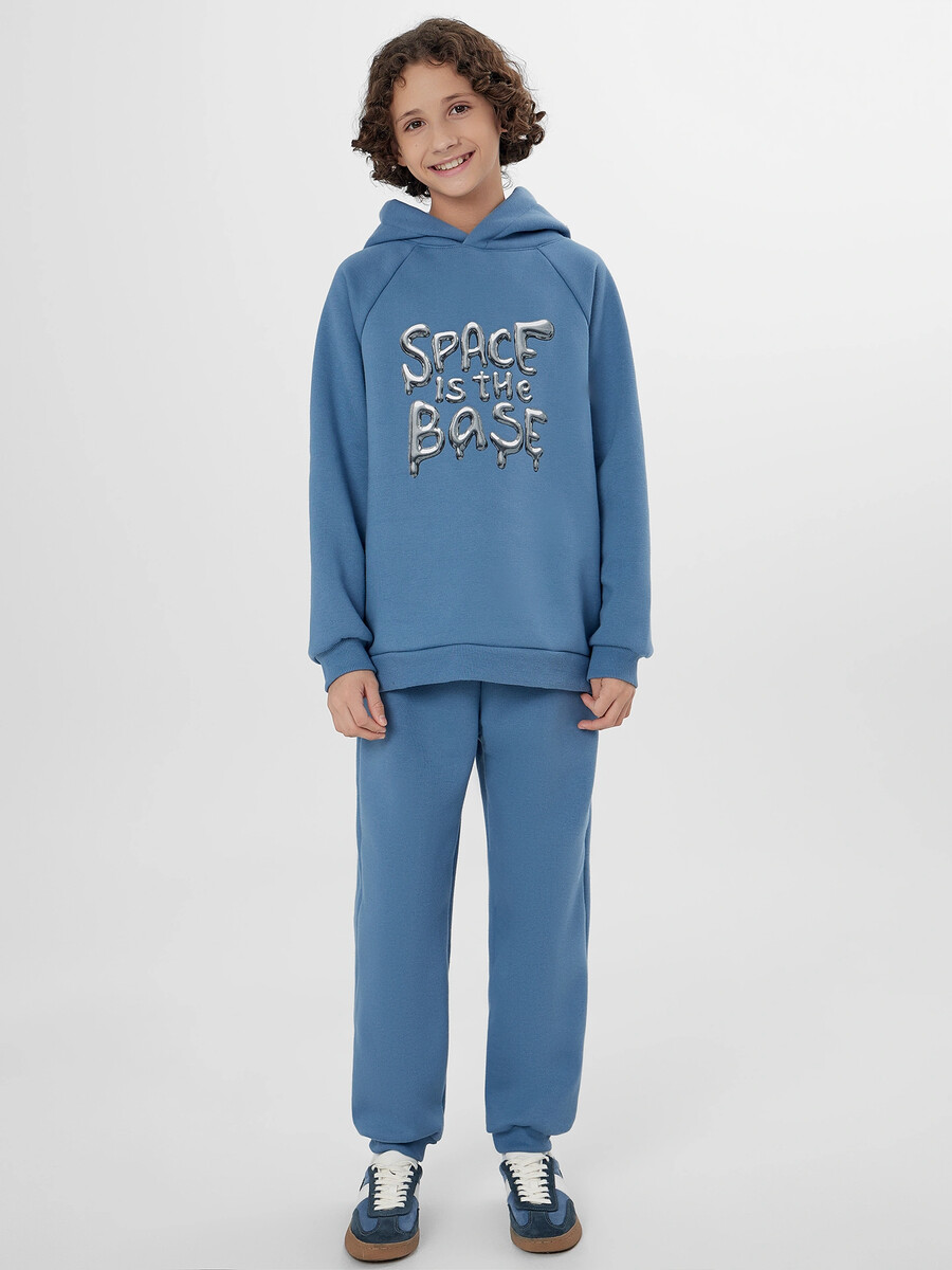 

Комплект для мальчиков (худи, брюки), Синий;пыльный синий +печать