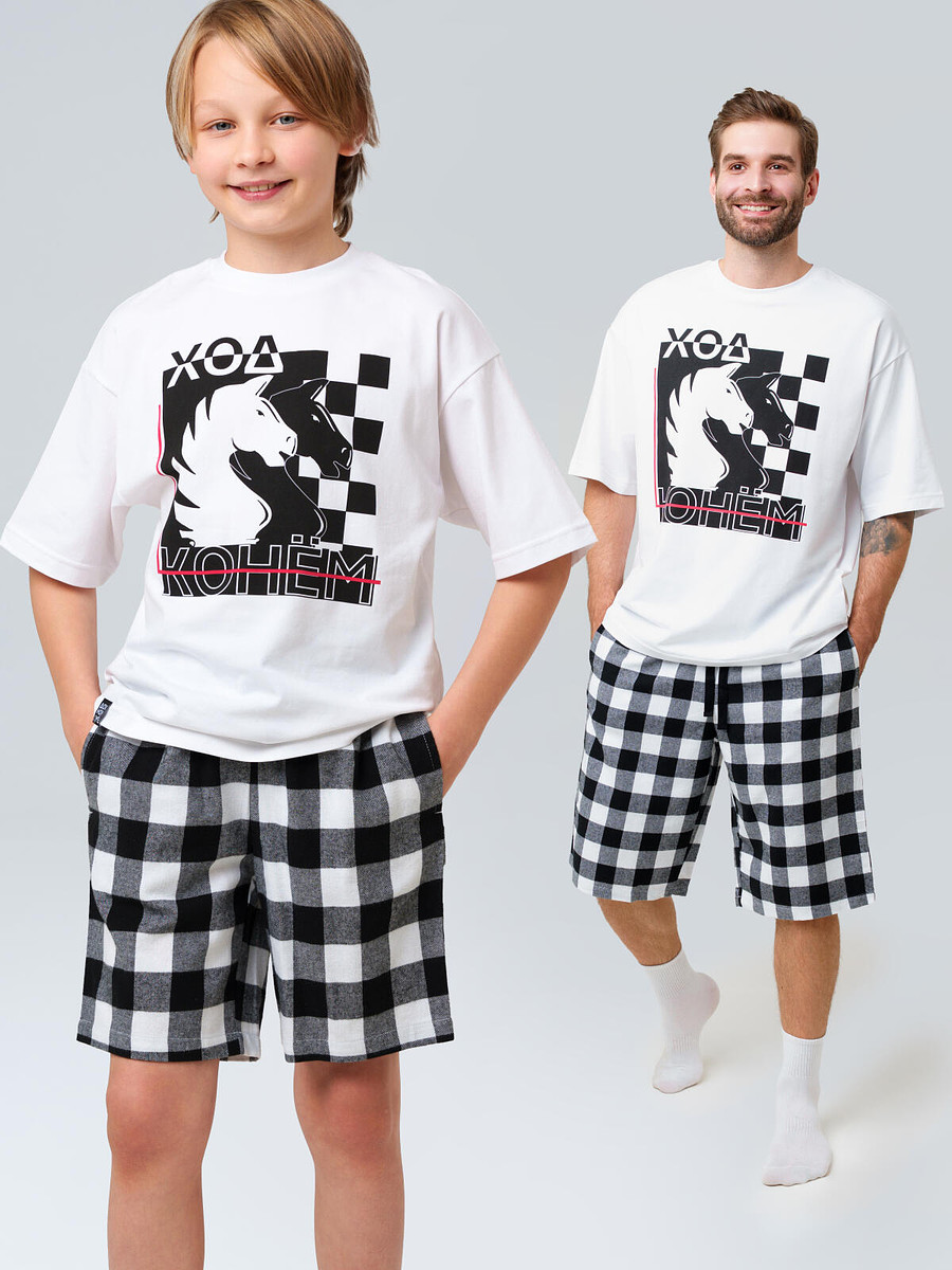 

Комплект фуфайка футболка трикотажная шорты, Белый;черный