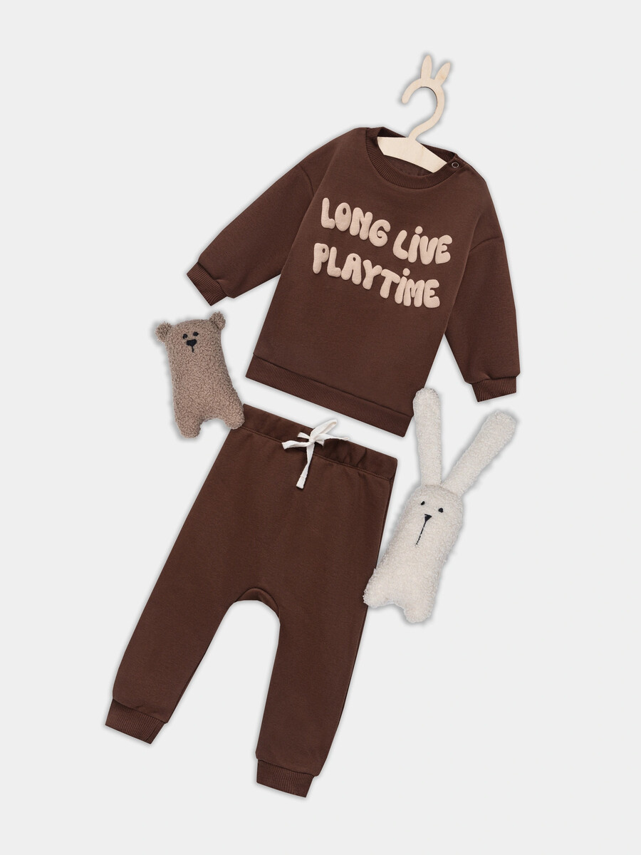 

Комплект детский (кофточка, брюки), Коричневый;капучино +печать