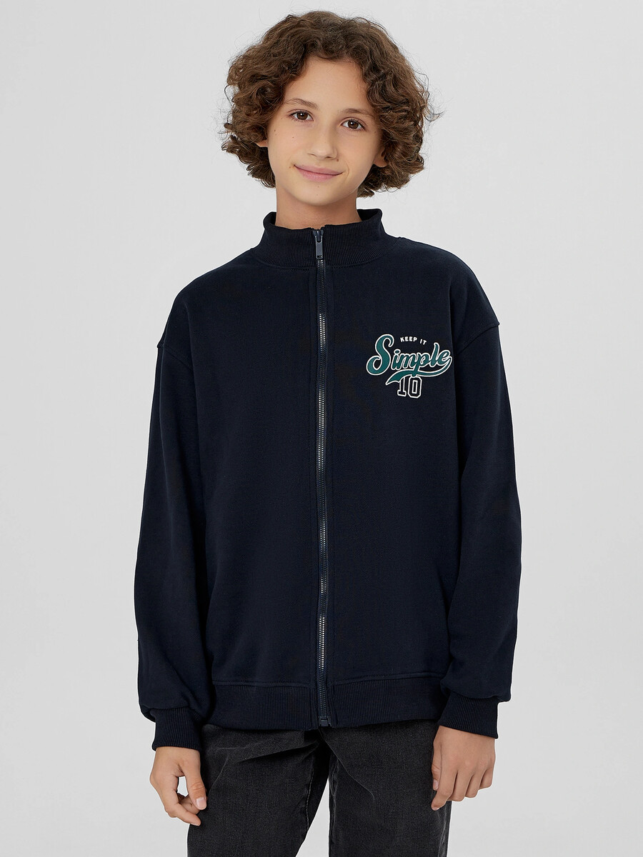 

Толстовка для мальчиков синяя на молнии, Синий;неви +печать3