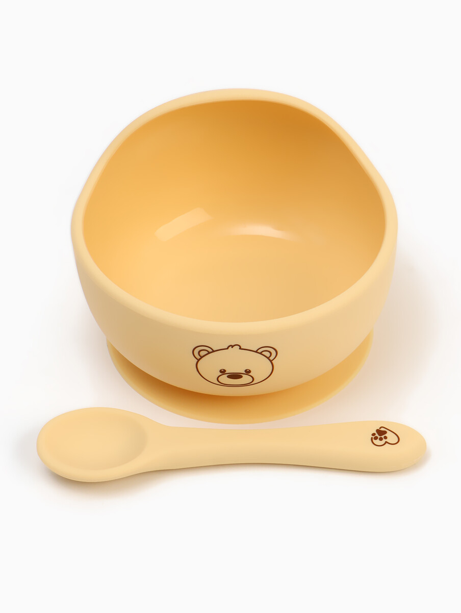 

Тарелка детская на присоске и ложка, молочный, mum&baby, Бежевый