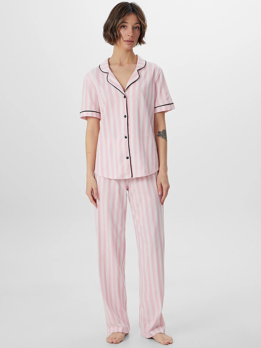 

Комплект домашний женский в полоску с надписью, Розовый;розовая полоска +s.petersburg