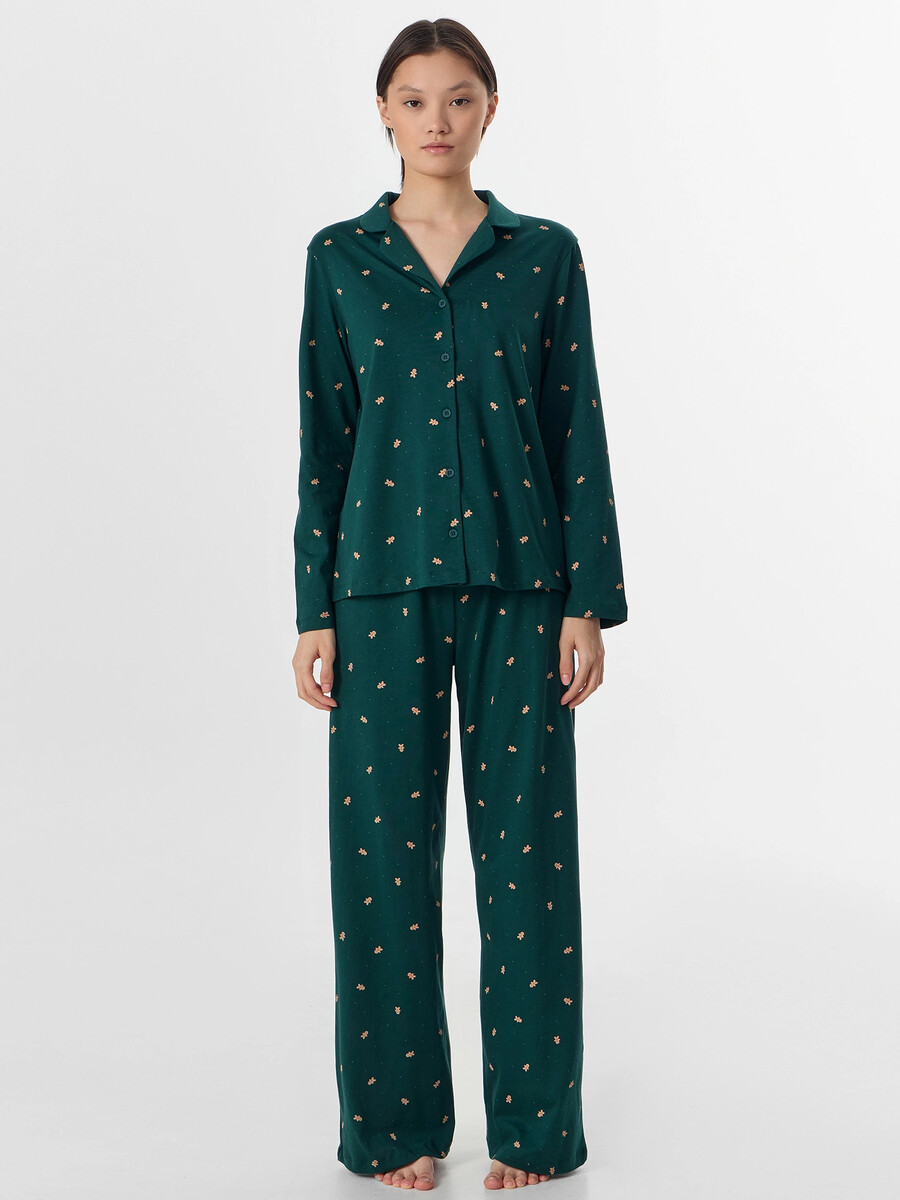 

Комплект женский домашний зеленый, Зеленый;печеньки на т.зеленом