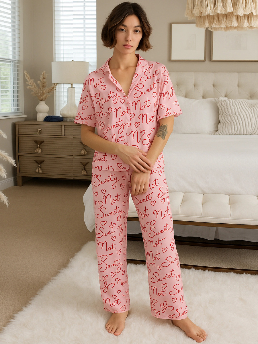 

Комплект женский домашний розовый с надписями, Розовый;текст на розовом