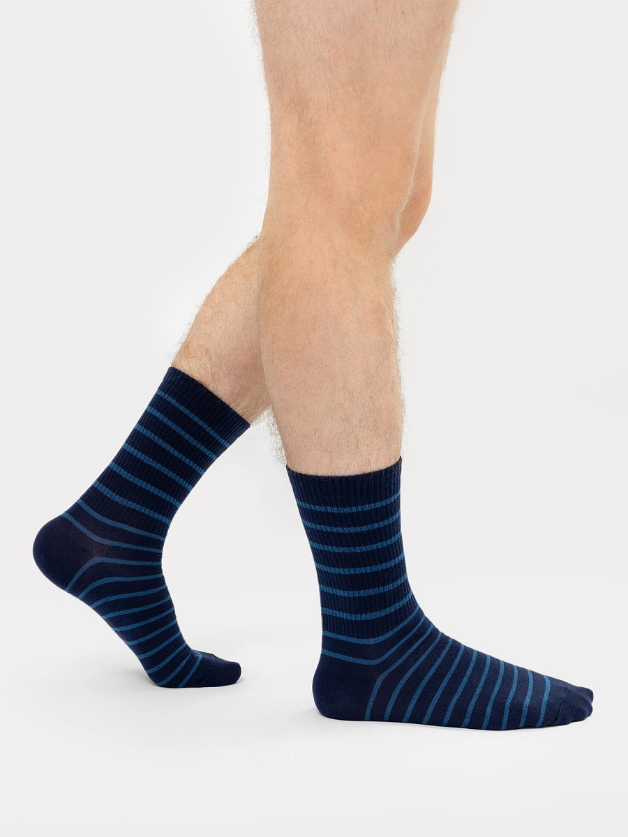 

Носки мужские классические темно-синие в серую полоску, Синий;т.синий