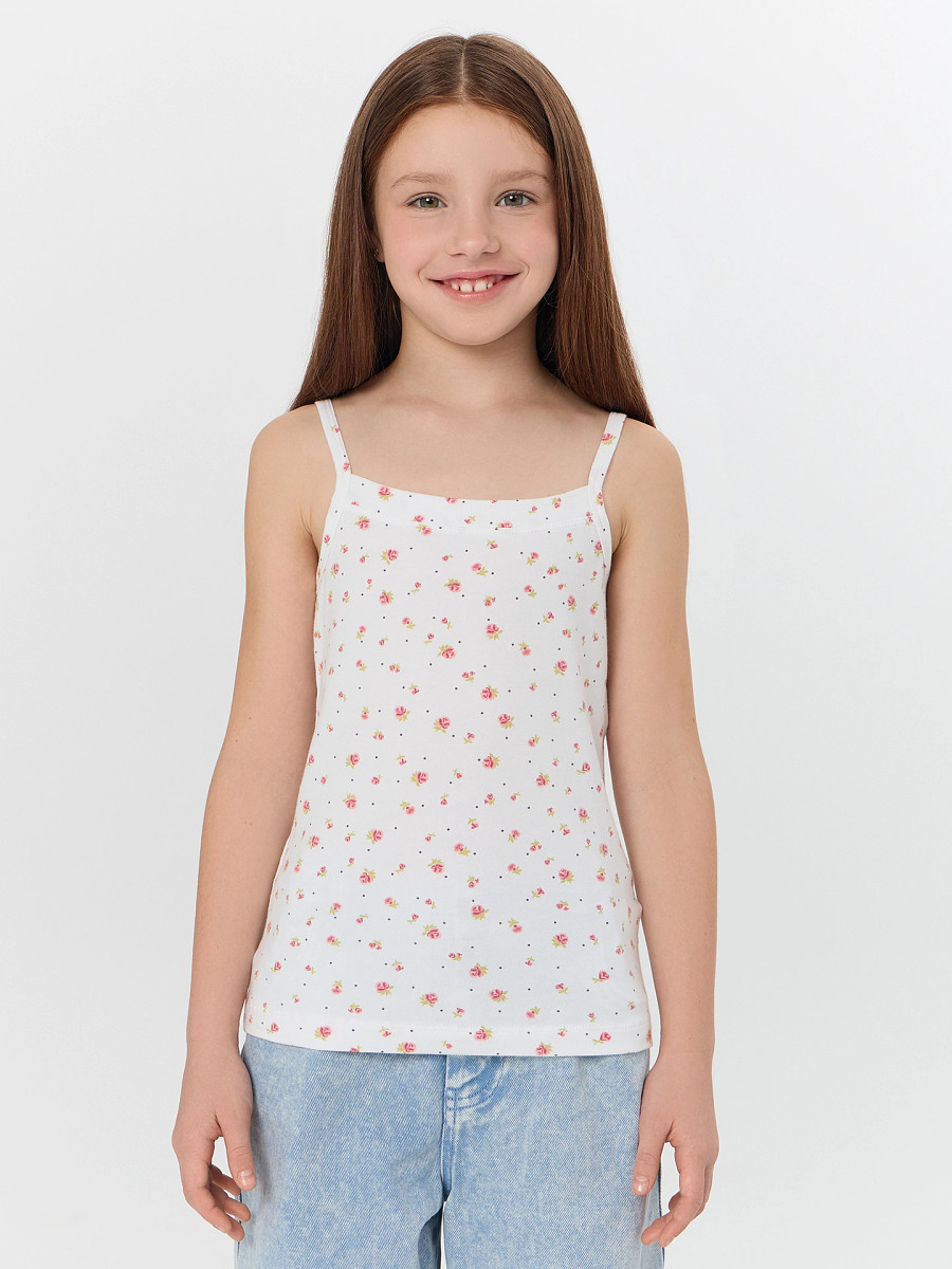 

Топ для девочек белый с цветочным принтом, Белый;цветочки на белоснежном