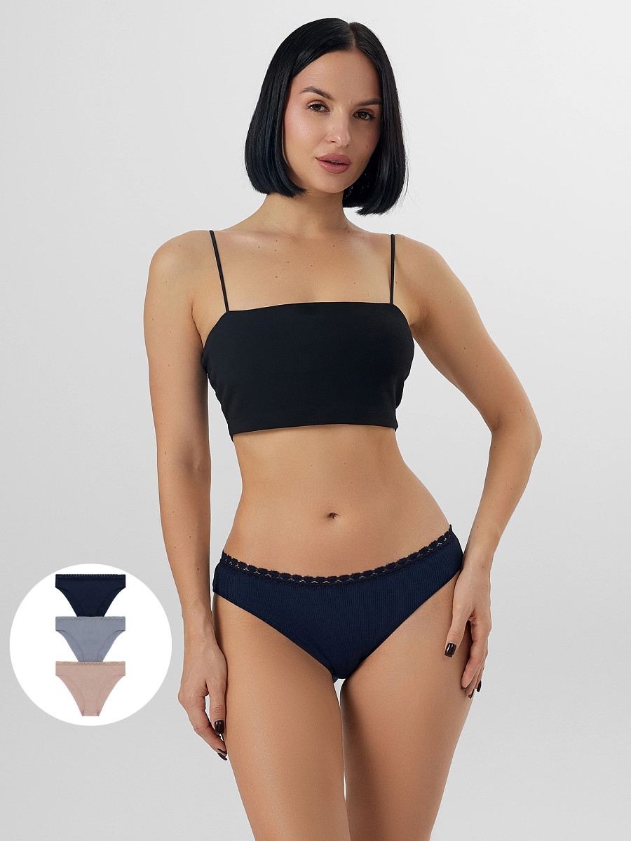 

Трусы женские классические в наборе, 3 шт, Бежевый;серый;синий;море