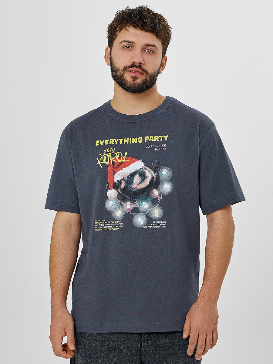 

Футболка мужская, Синий;графит +печать3