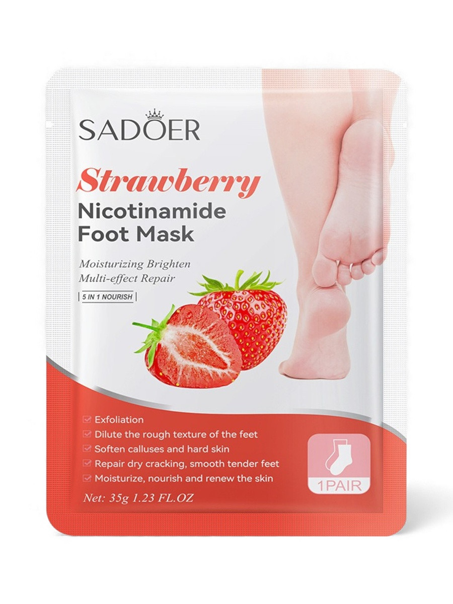

Отшелушивающая маска-носки для ног sadoer, клубника, 35 г, Красный