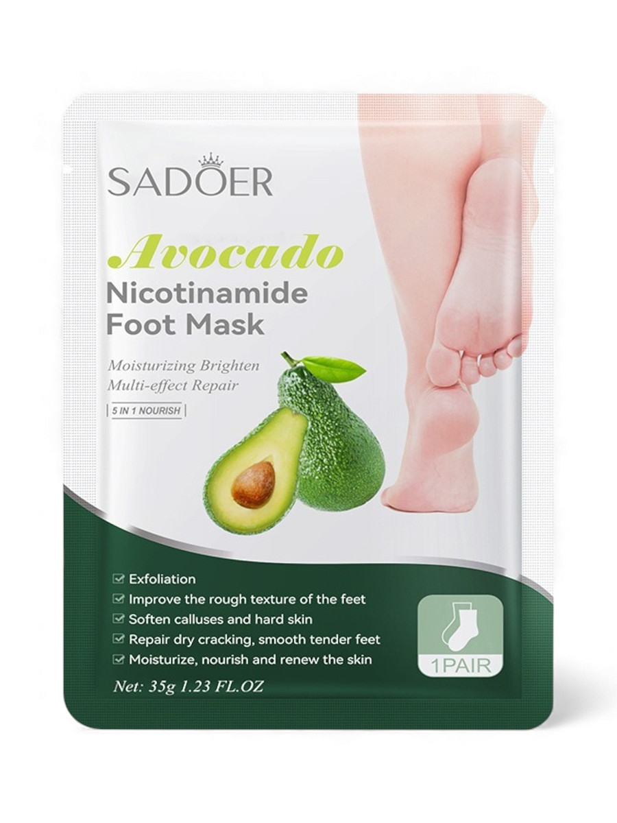

Отшелушивающая маска-носки для ног sadoer, авокадо, 35 г, Зеленый