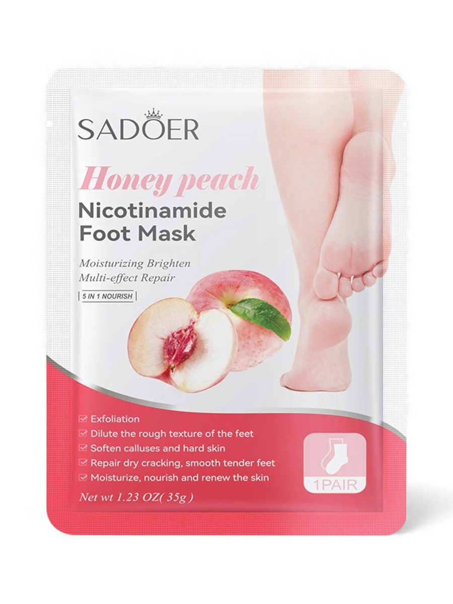 

Отшелушивающая маска-носки для ног sadoer, персик, 35 г, Розовый
