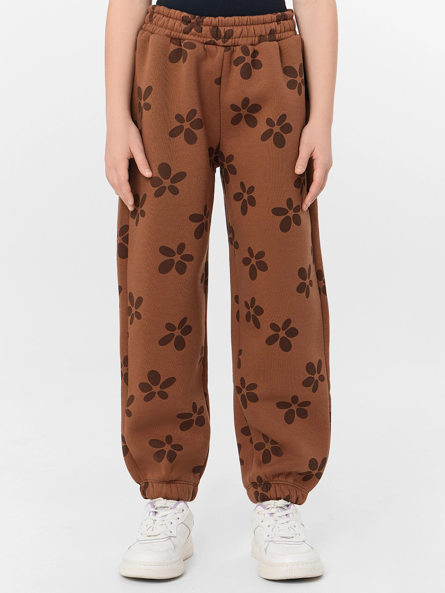 

Брюки для девочек, Коричневый;цветочки на коричневом
