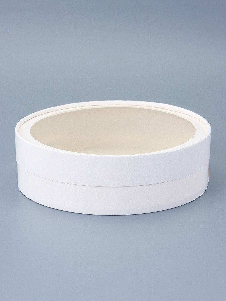 

Коробка подарочная круглая с окном, завальцованная, белая, 20×6 см, Белый