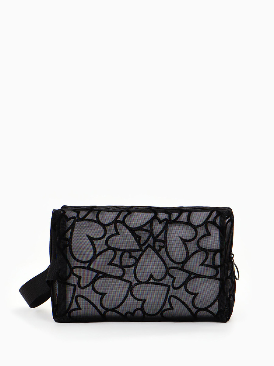 

Косметичка black beauty, с ручкой, на молнии, черная, Черный