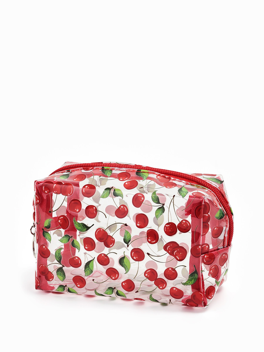 

Косметичка женская cherry, для бассейна, на молнии, прозрачная, красная, Прозрачный