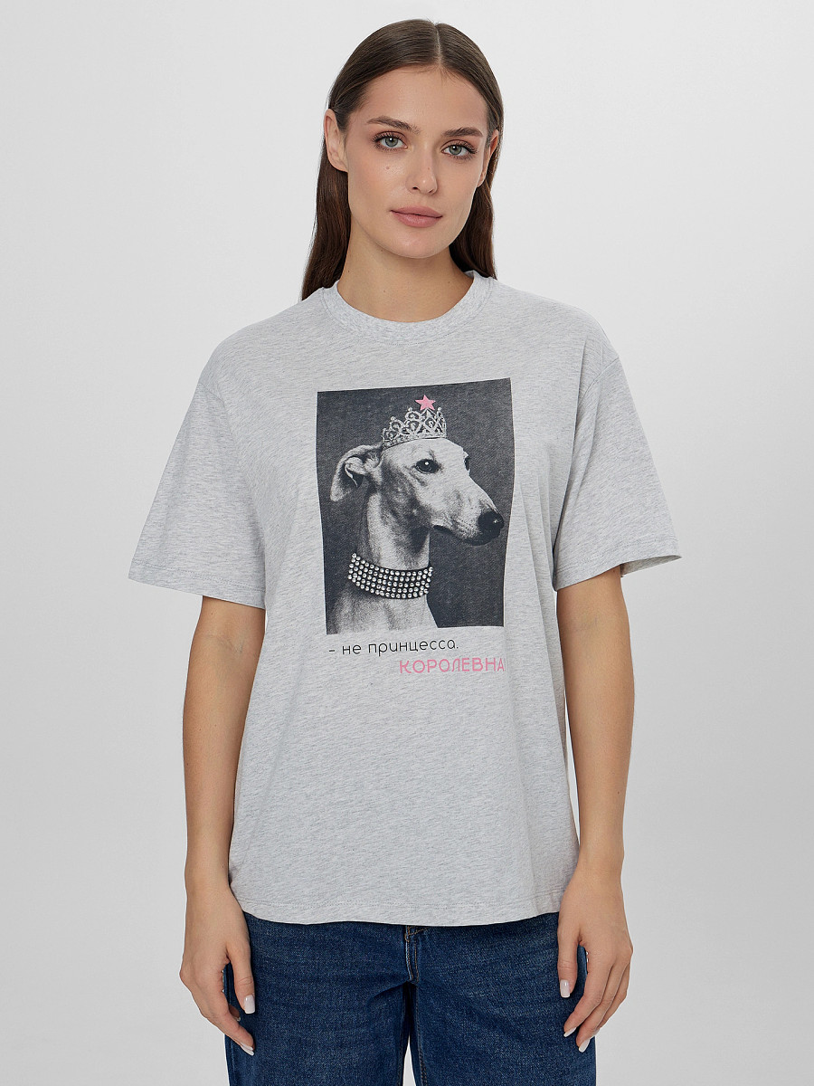 

Футболка новогодняя женская с надписью, Серый;серый меланж 4306-а +печать4