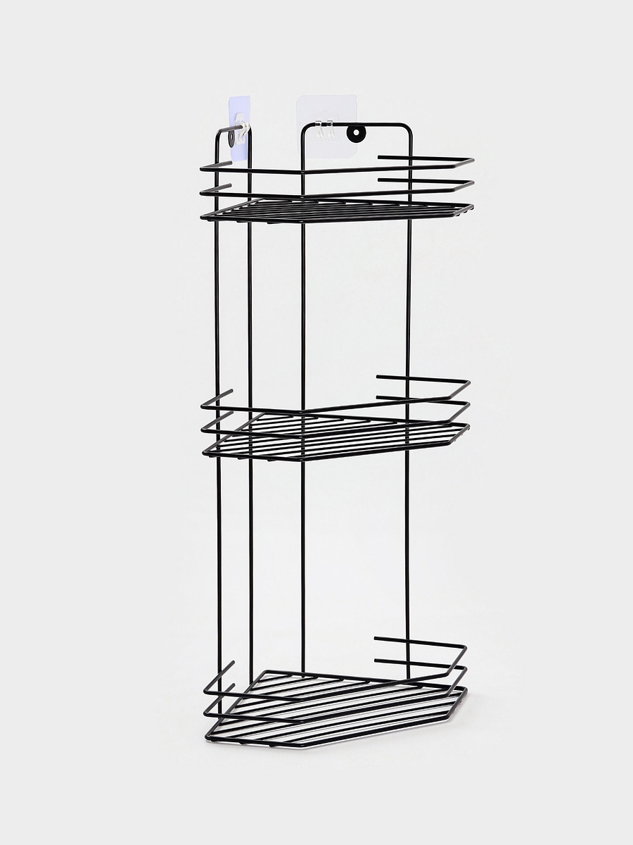 

Полка для ванной угловая 3-х ярусная, 20.5×20.5×52 см, черная, Черный