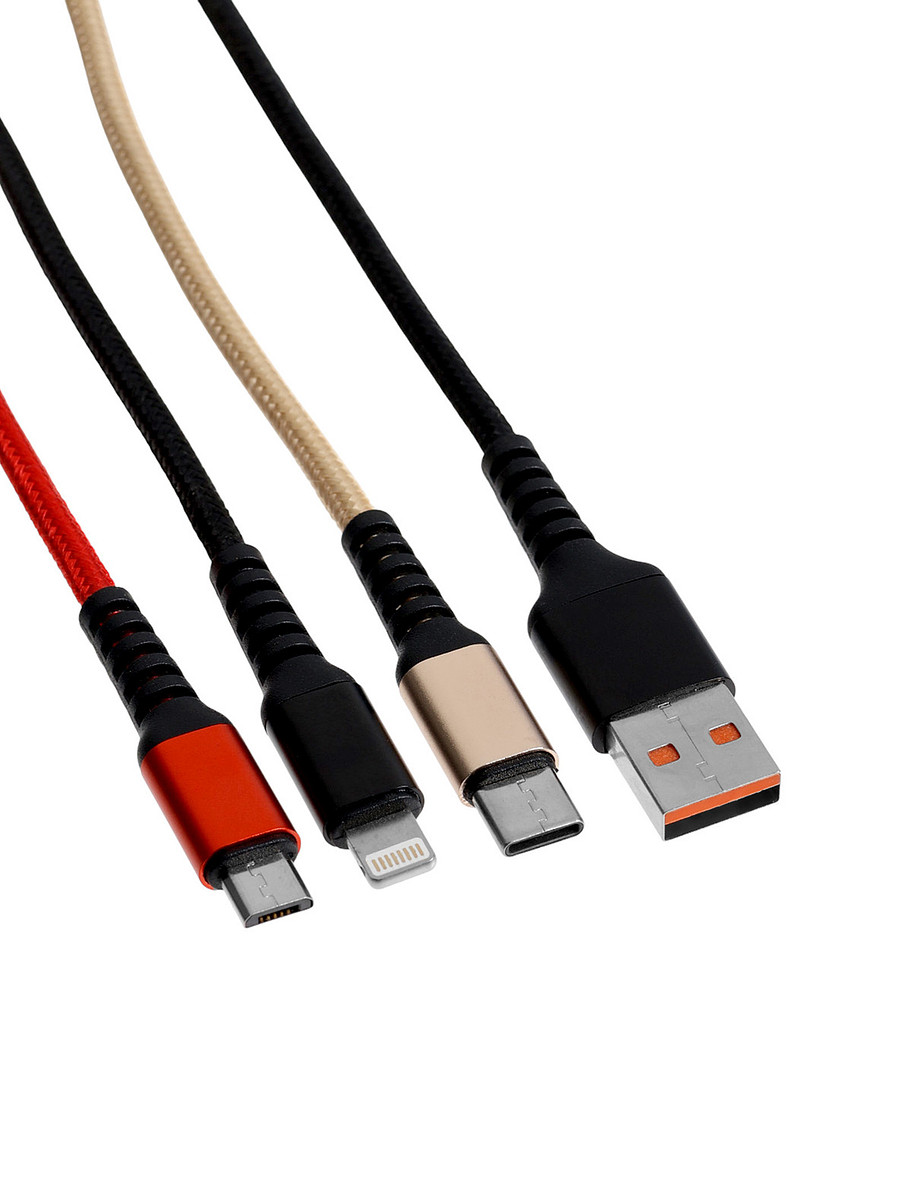 

Кабель d02e, 3 в 1, type-c-microusb-lightning, 1.2 м, для зарядки и передачи данных, черный, Разноцветный