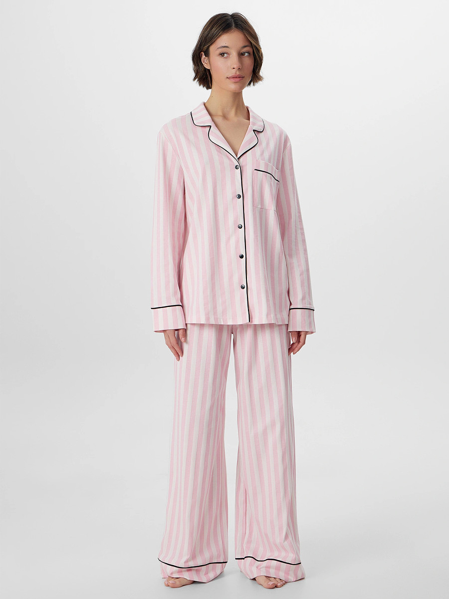 

Комплект домашний женский в полоску с надписью, Розовый;розовая полоска +moscow