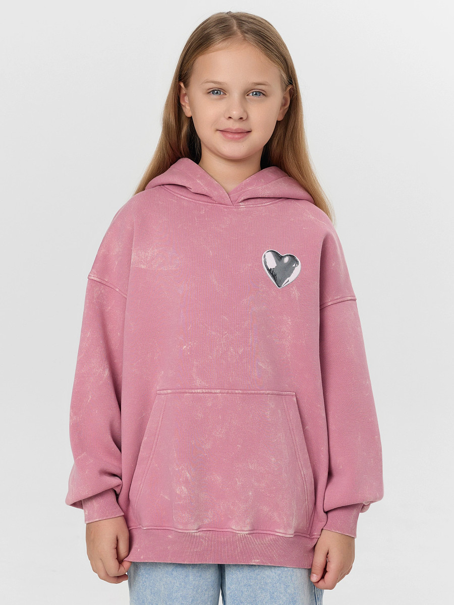 

Худи для девочек, Розовый;acid wash пыльно -розовый +печать