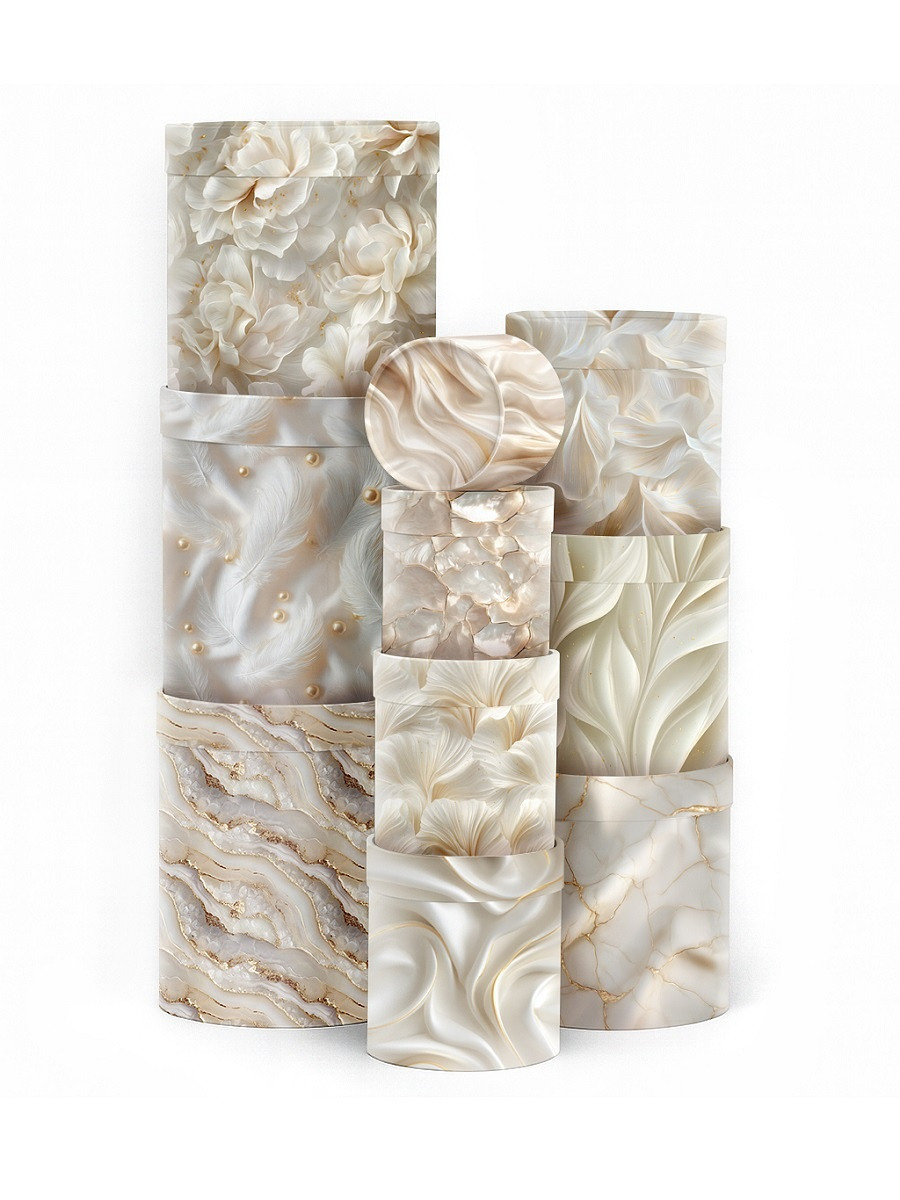 

Набор подарочных круглых коробок 10 в 1, Бежевый;белый