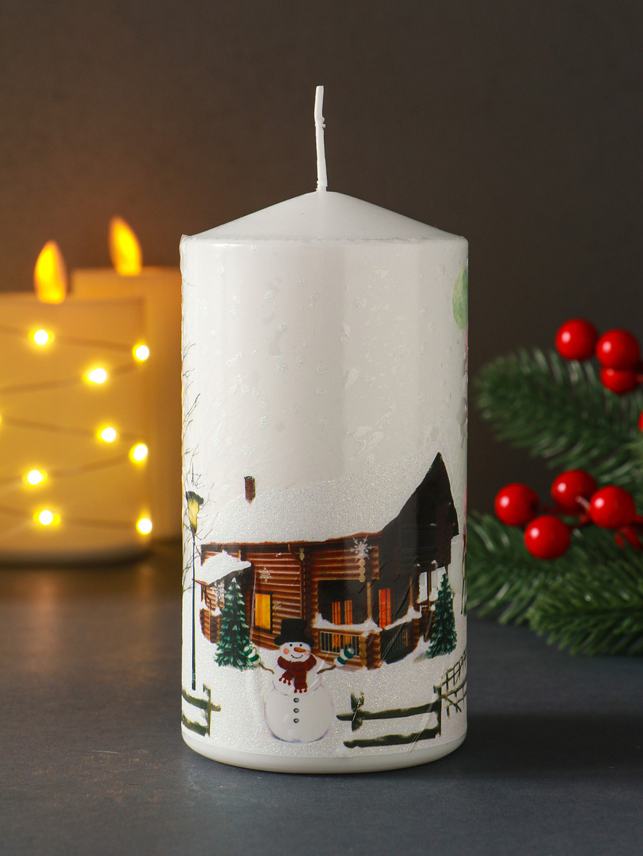 

Свеча новогодняя 70×140 мм, с декором, дед мороз, Белый