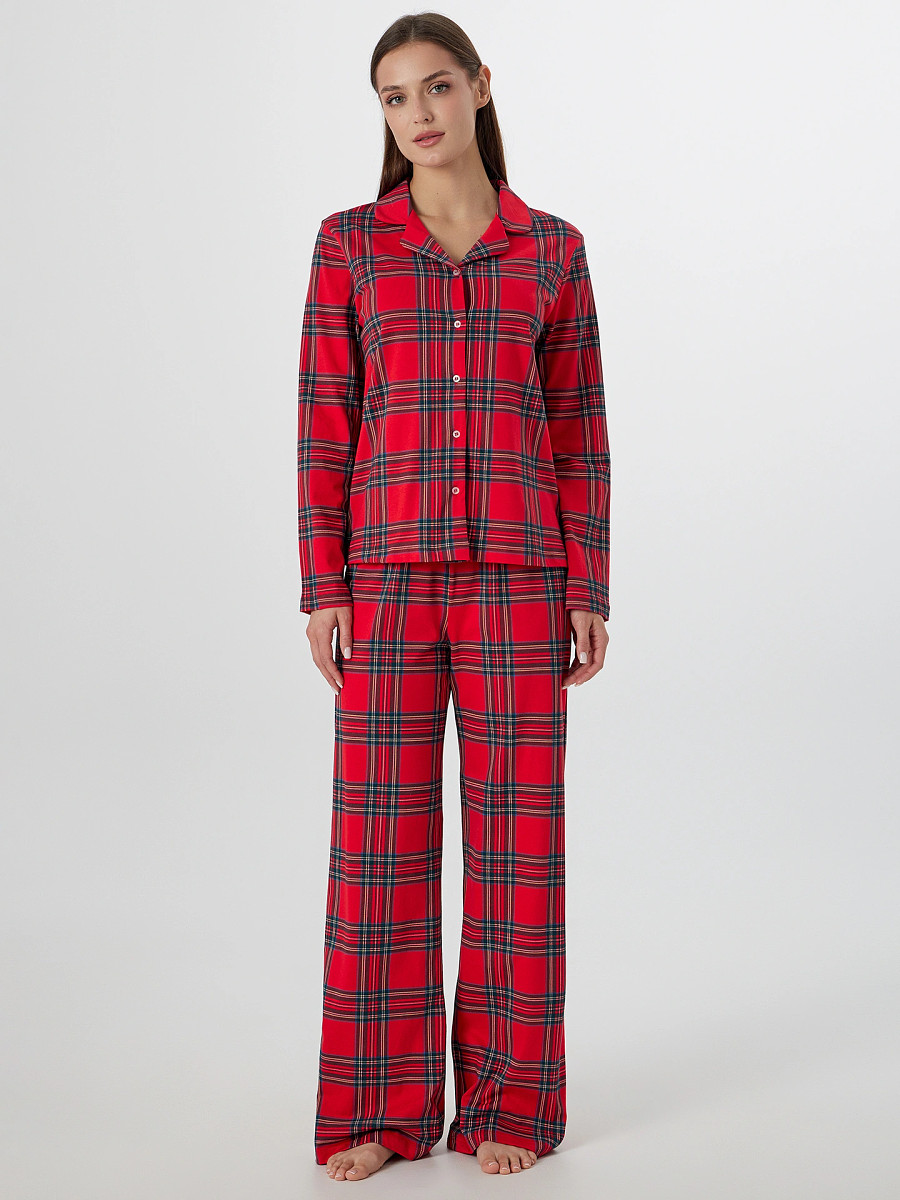 

Костюм женский (жакет, брюки), Красный;клетка на красном