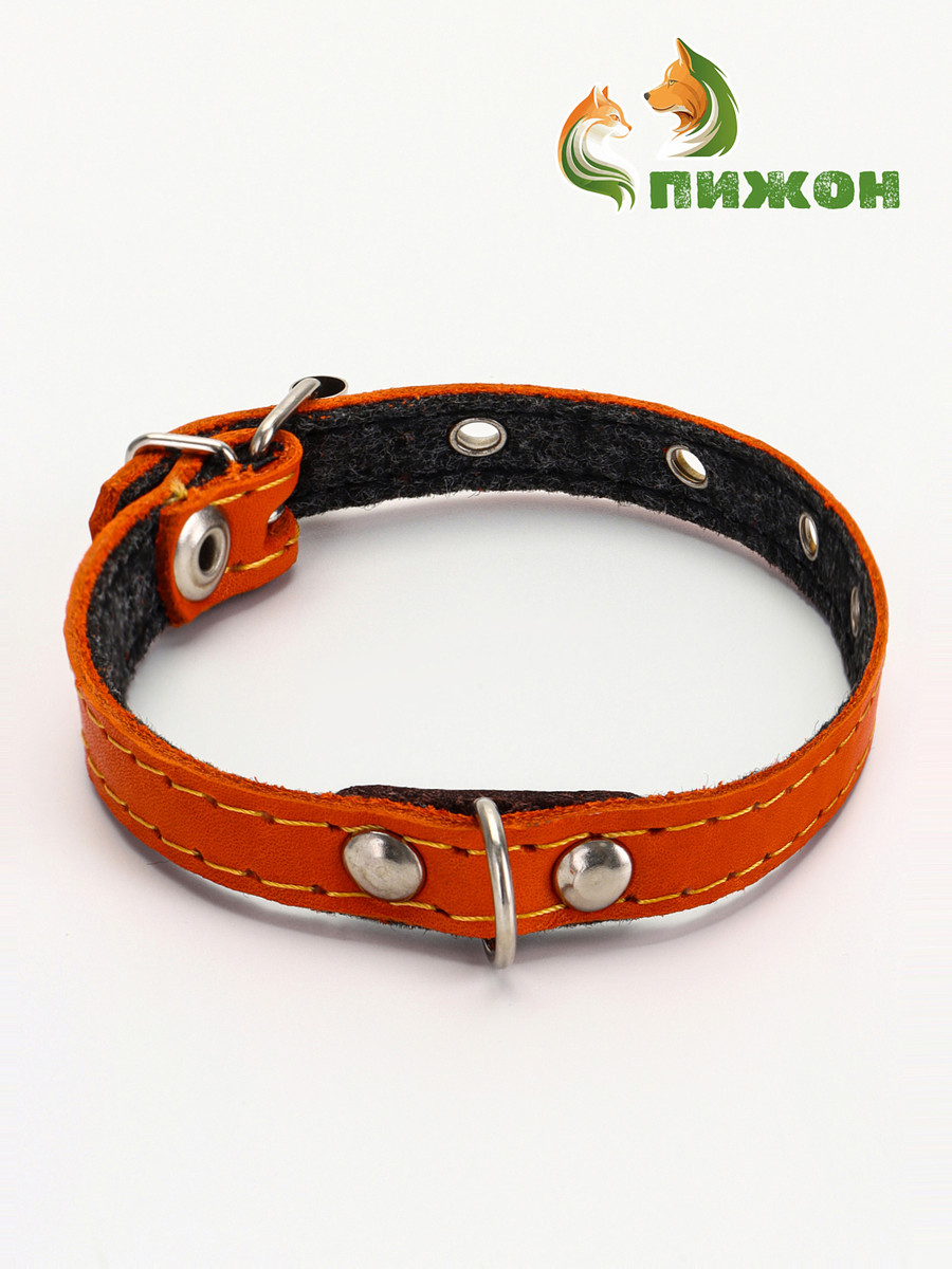 

Ошейник, 1.2 см, ош 20-26 см, однослойный, неукрашенный, на фетре, кожа, оранжевый