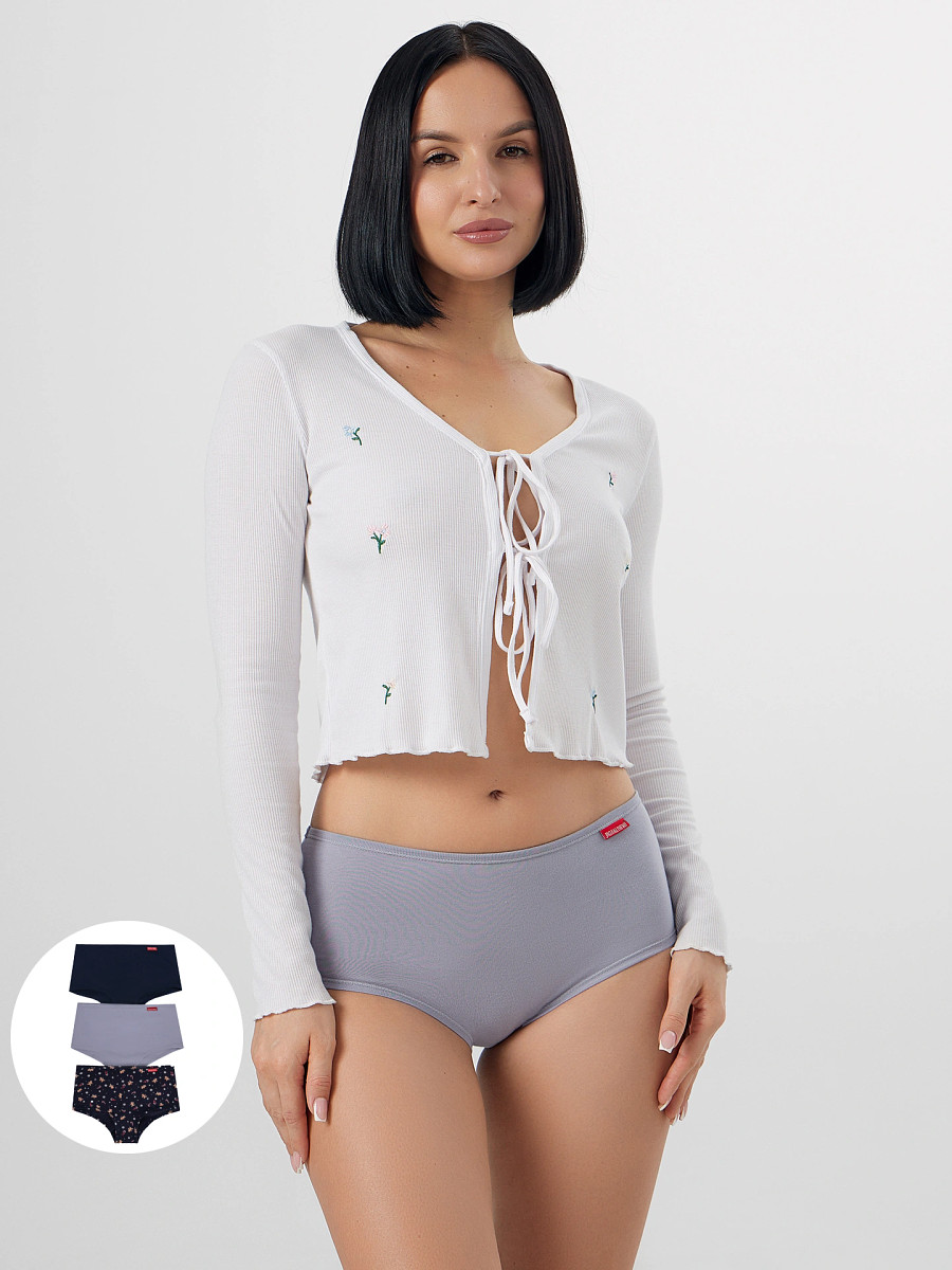 

Трусы шорты женские в наборе, 3 шт, Серый;синий;лунная скала