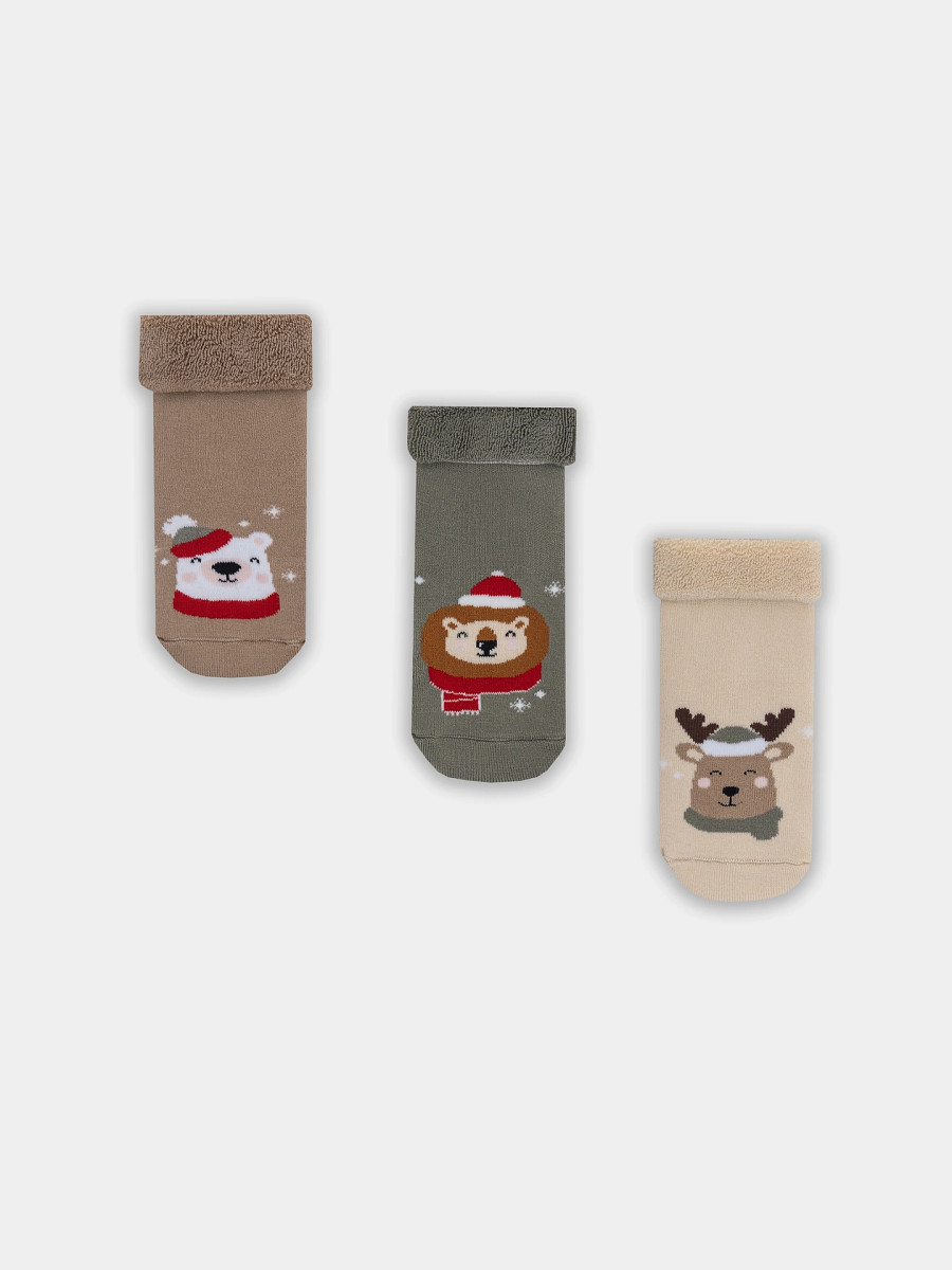 

Носки детские (3 пары), Бежевый;зеленый;капучино /нюдовый /оливка/