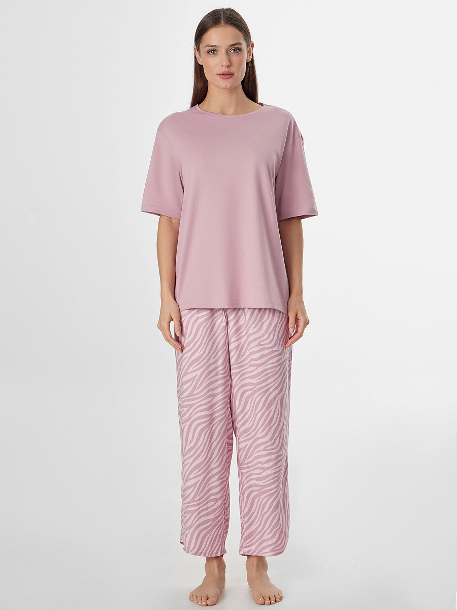 

Комплект женский домашний розовый с узором, Розовый;пыльный розовый +зебра на розовом