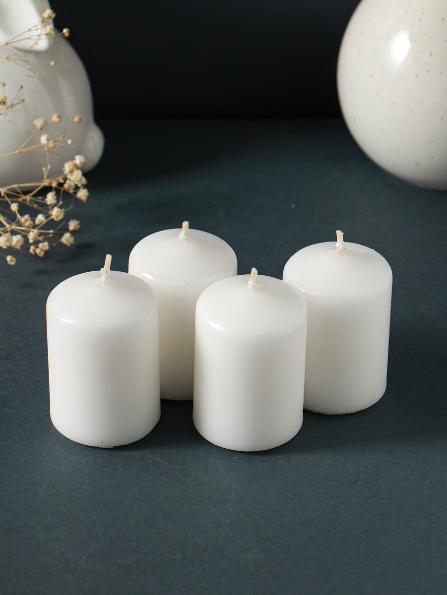 

Набор: свеча-цилиндр 4×6 см, 70 г, 4 шт., белый