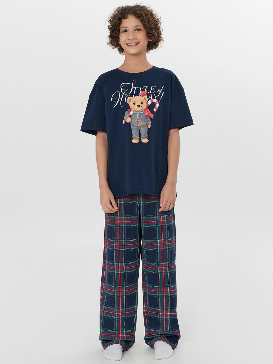 

Комплект для мальчиков (джемпер, брюки), Синий;т.синий +клетка на т.синем