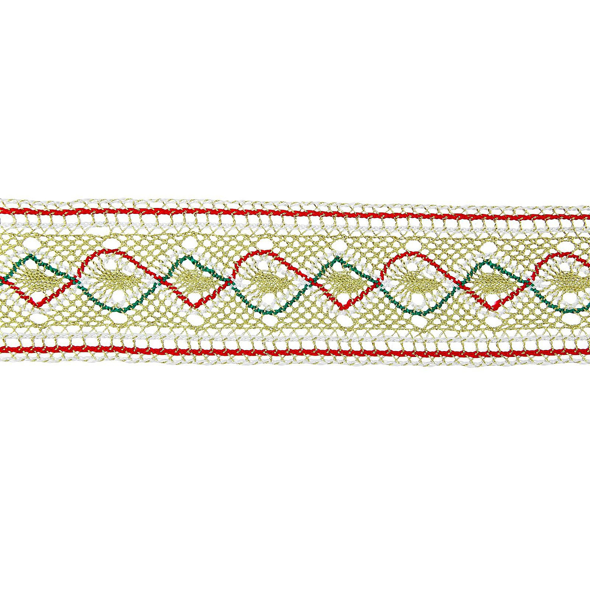 

Тесьма плетеная красно бело зеленая на золотом 4.5 см, в упаковке 20 метров, Разноцветный
