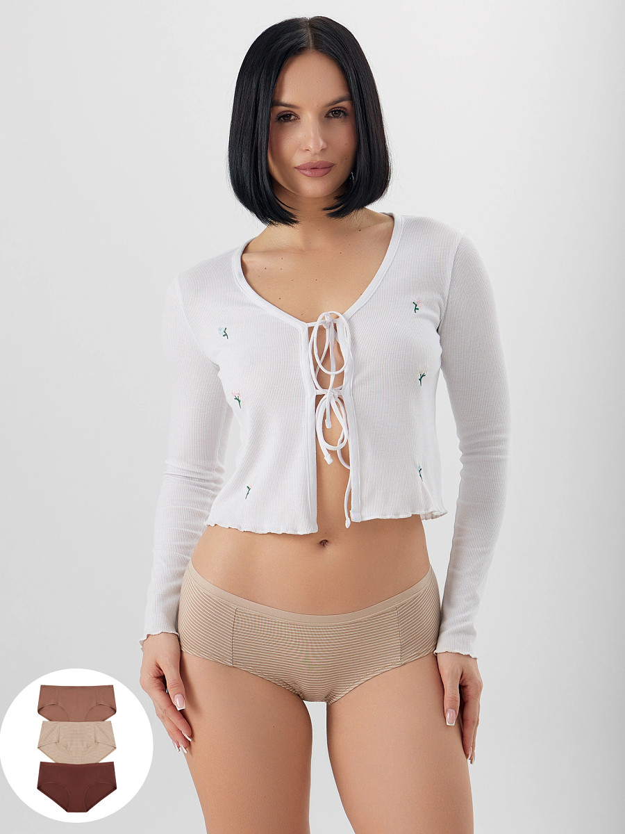 

Трусы шорты бежевые в наборе, 3 шт, Бежевый;коричневый;бежевая полоска +молочный шоколад +корица