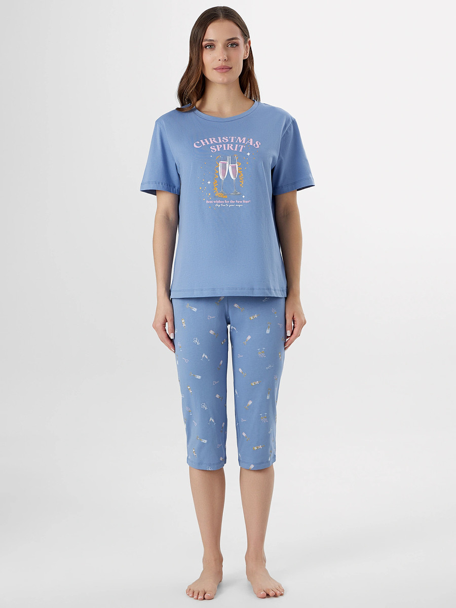 

Комплект женский (футболка, бриджи), Голубой;синий +бокальчики на синем