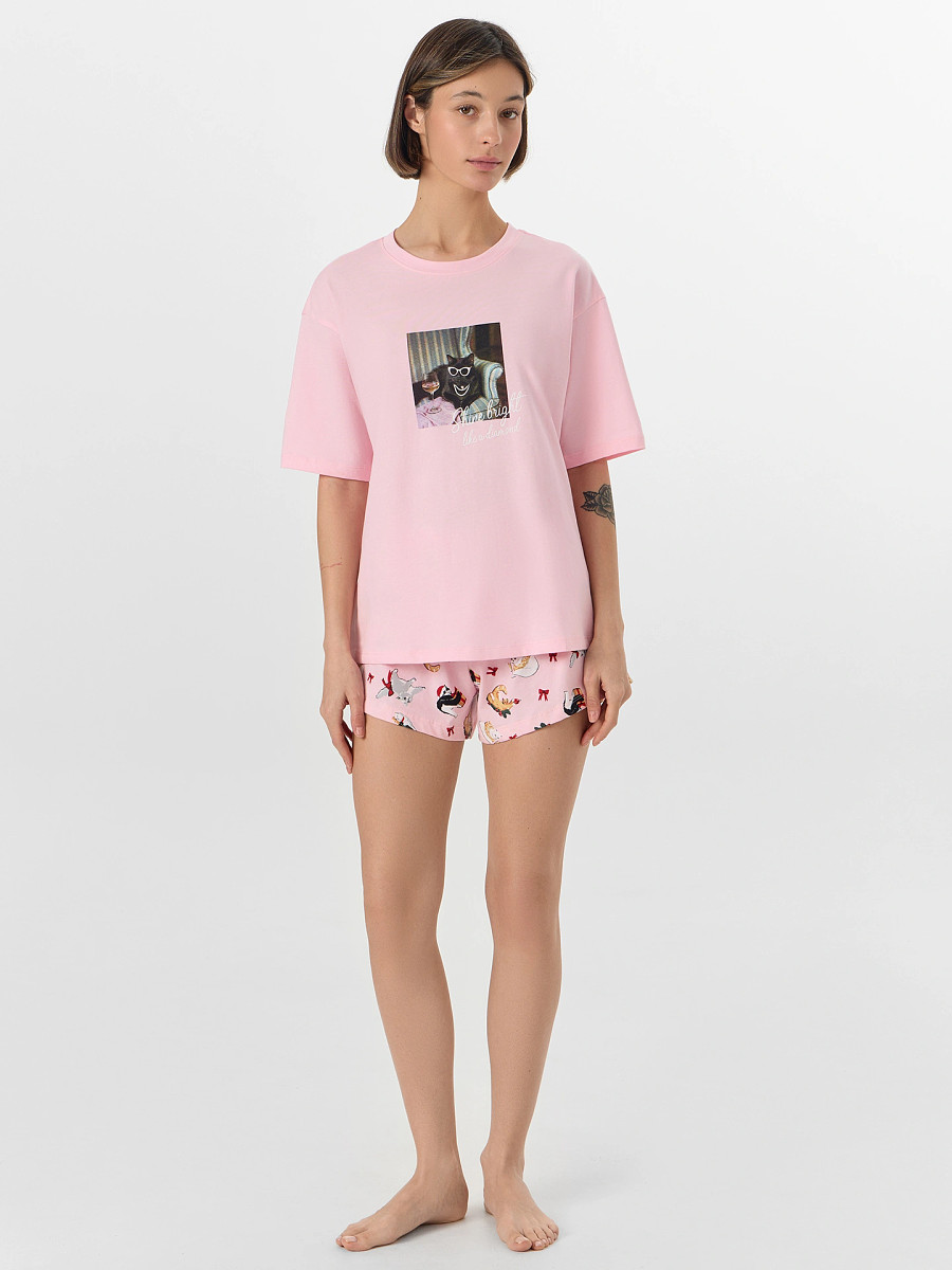 

Комплект женский (джемпер, шорты), Розовая сказка +котики на розовом