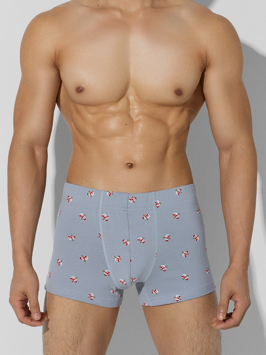 

Трусы боксеры мужские серые с новогодним принтом, Снеговики на сером