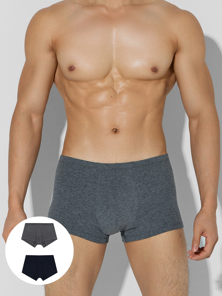 

Трусы боксеры мужские в наборе, 2 шт, Т.серый меланж 4348-f + т.синий