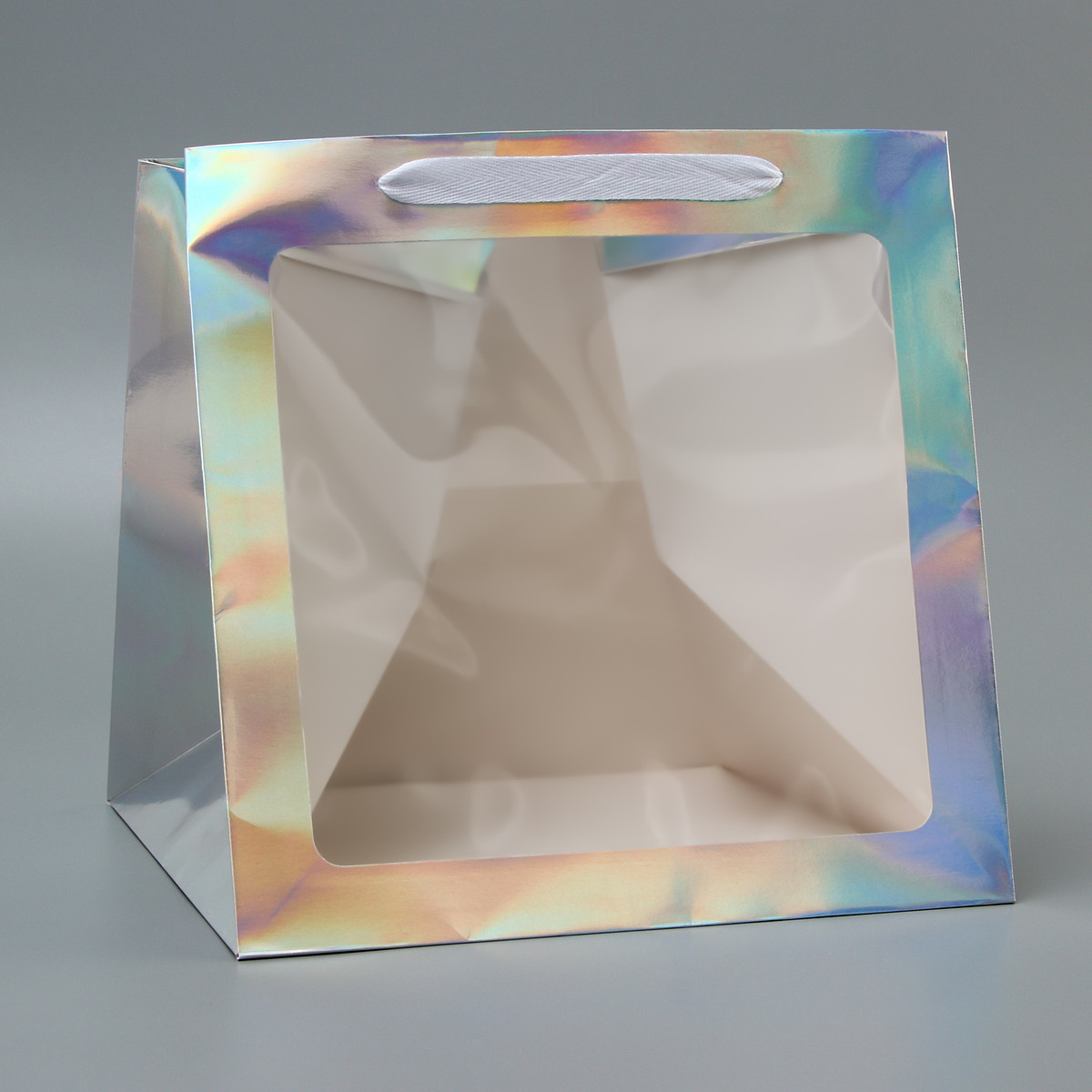 

Пакет для торта с квадратным дном и окном, голографический, 30×30×30 см, Серебристый