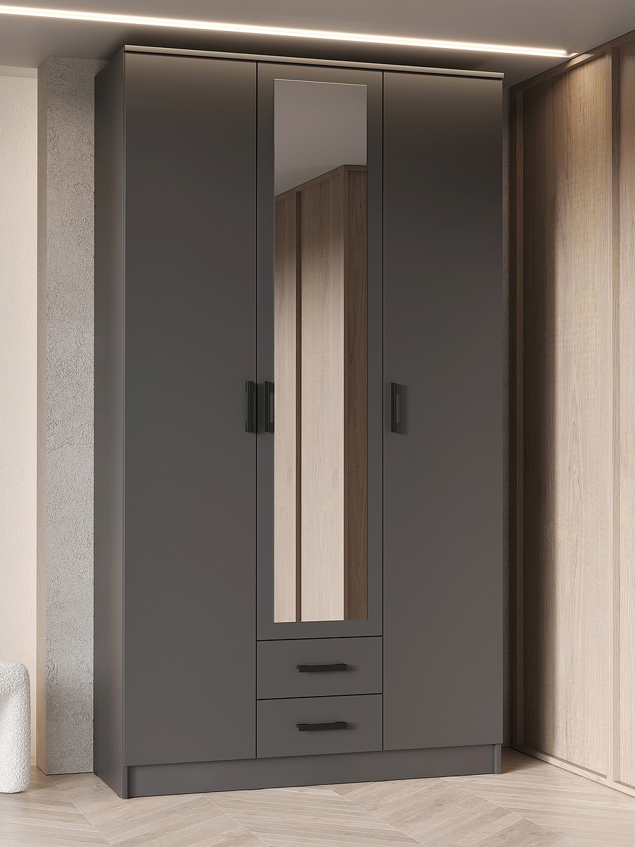 

Шкаф трехстворчатый трио, 1200х482х2200, с зеркалом графит