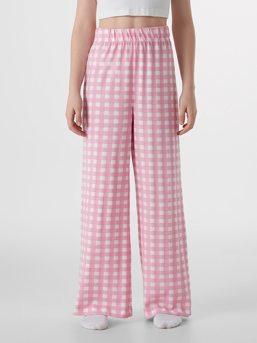 Брюки для девочек домашние, Розовый;бело -розовая клетка