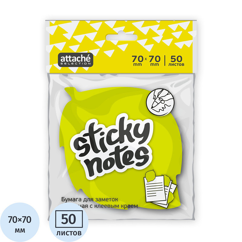 

Стикеры фигурные Attache Selection Листок 70х70 мм неоновые зеленые (1 блок на 50 листов)
