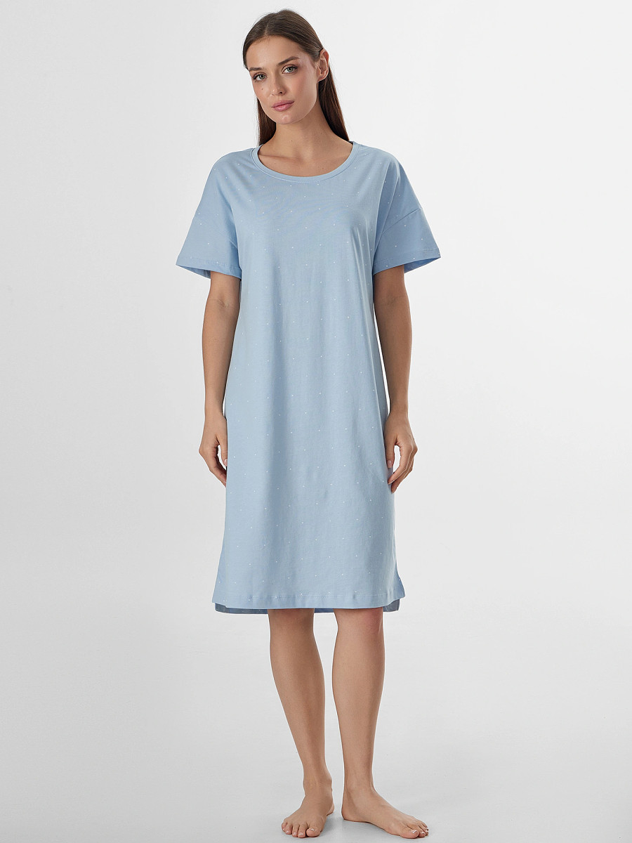 

Сорочка ночная женская голубая, Горошек на голубом