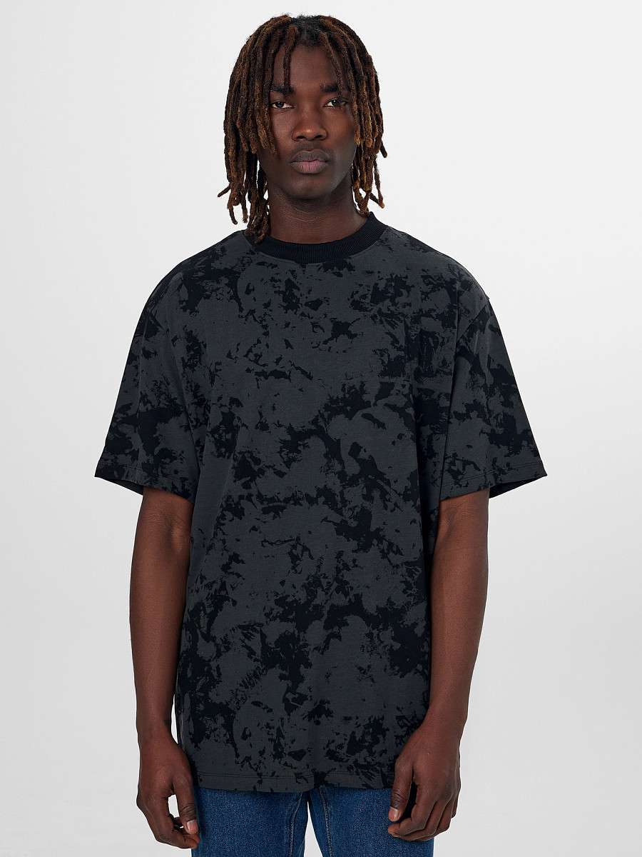 

Футболка мужская черная с эффектом варки, Серая варка на черном