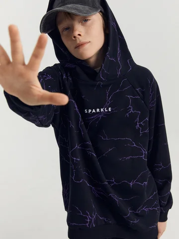 Анорак для мальчиков черный с принтом