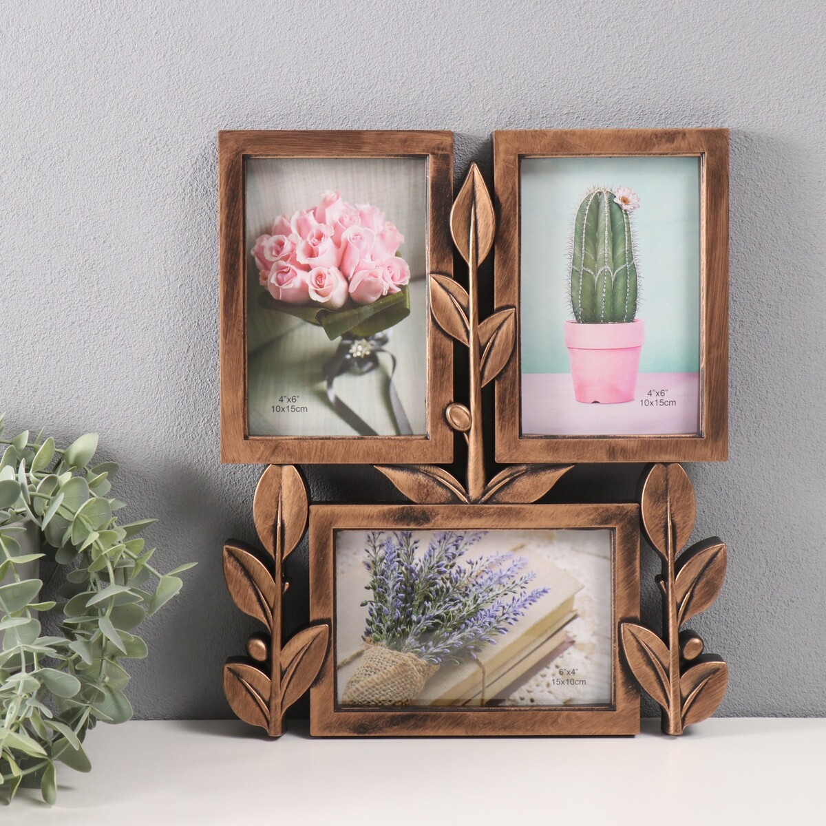 

Фоторамка - коллаж на 3 фото 10×15 см, Золотистый