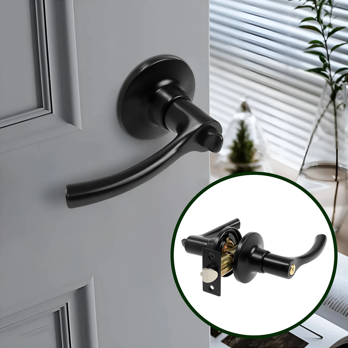 

Защелка (мод.3186), межкомнатная, фиксатор, 3 ключа, матовая, черная, Матовый черный