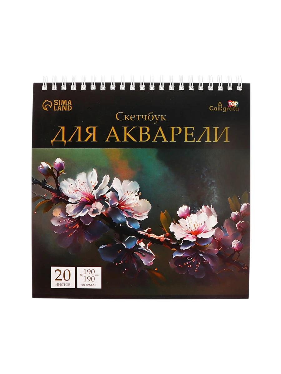 

Скетчбук для акварели calligrata top, 190×190 мм, 20 листов на гребне, обложка мелованный картон, жесткая подложка, блок спб гознак 200 г/м², Белый