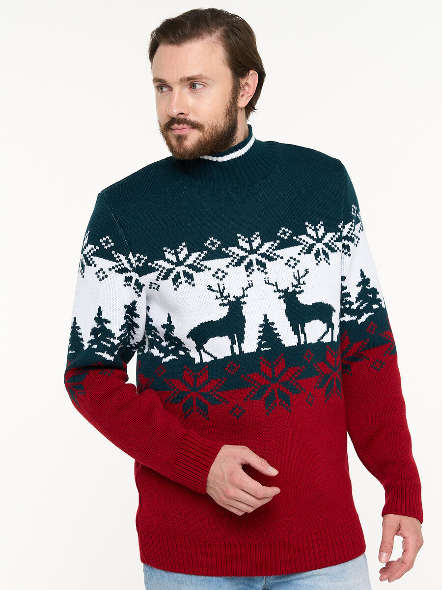 

Свитер, Зеленый;красный/морская бездна/белый